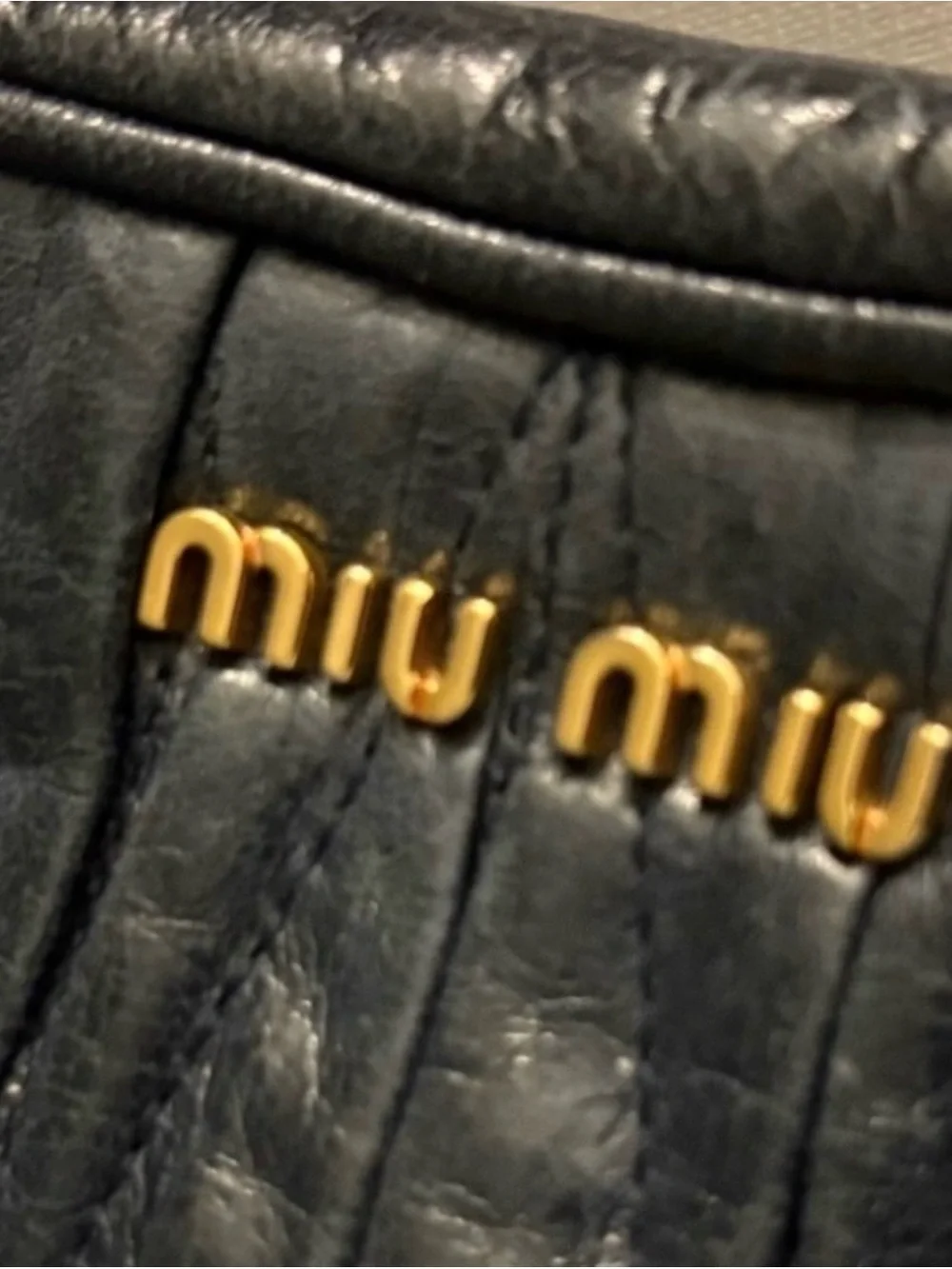 Miu Miu Quilted Navy Leather Crossbody with Gold Hardware